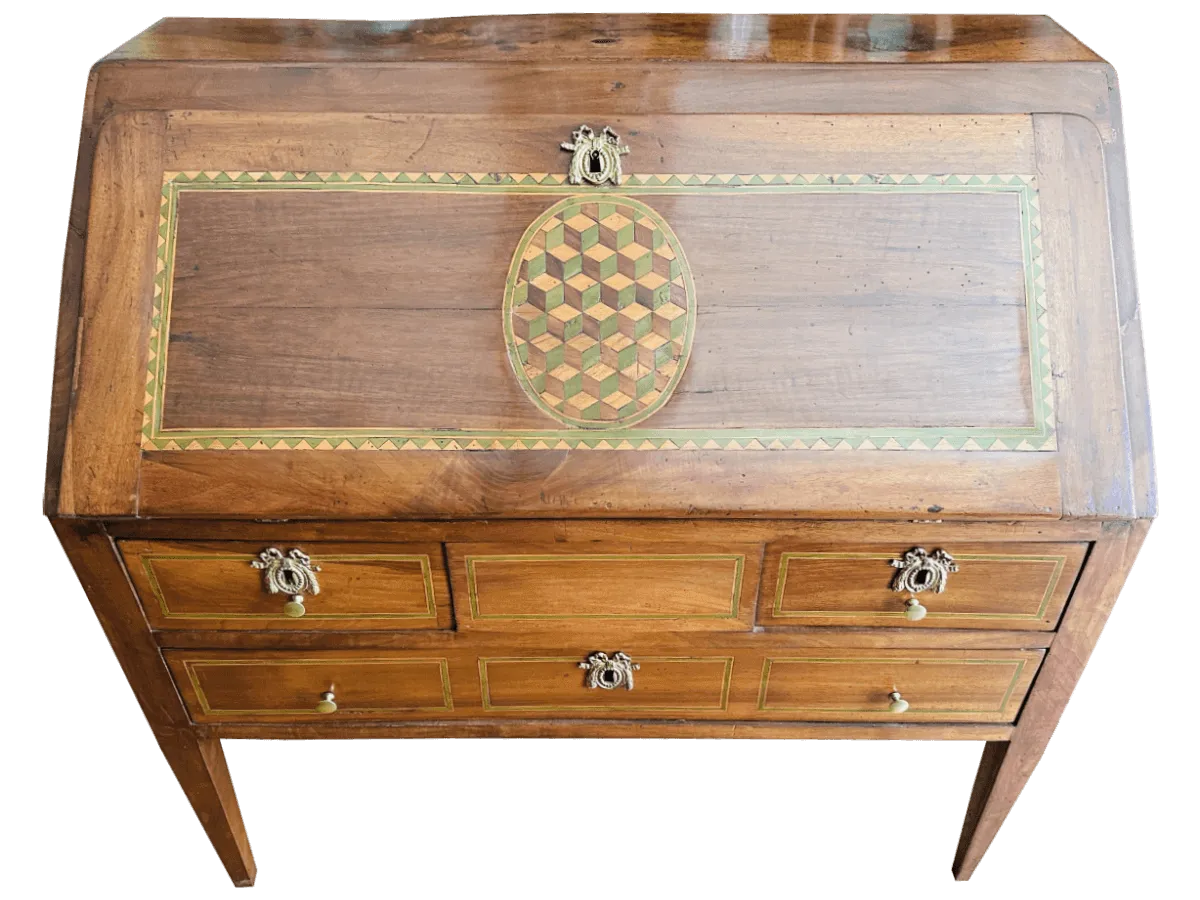 Après restauration. Bureau de pente d'époque Louis XVI Après restauration. Restauration à Paris - Vincennes d'un Bureau de pente d'époque Louis XVI