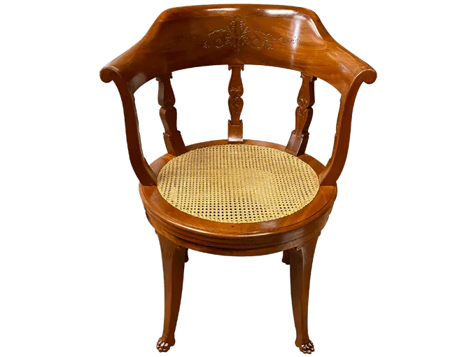 Après restauration. Fauteuil de Bureau d'époque Charles X estampillé de Jacob Desmalter Après restauration. Restauration à Paris - Vincennes d'un fauteuil de Bureau d'époque Charles X estampillé de Jacob Desmalter
