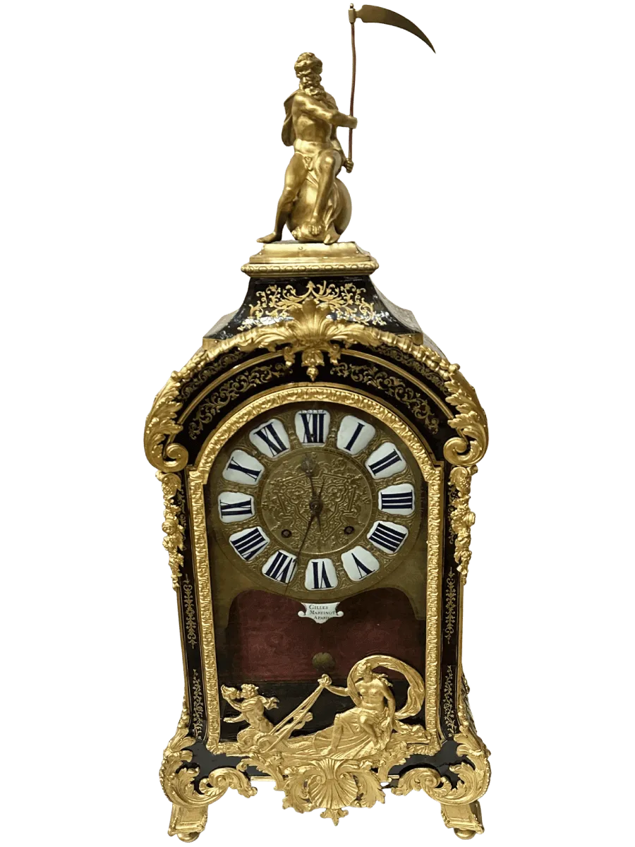 Après restauration. Pendule d'époque Louis XIV Après restauration. Restauration à Paris - Vincennes d'une pendule d'époque Louis XIV