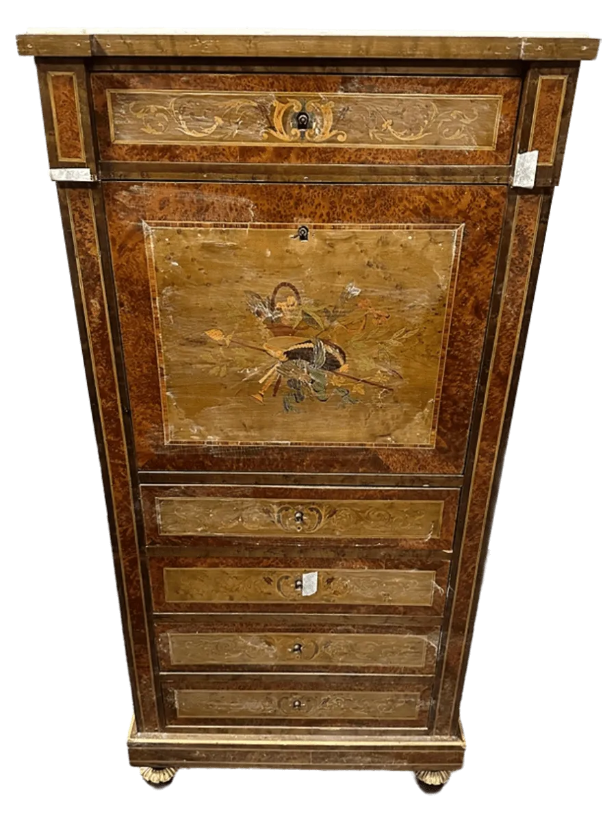 Avant restauration. Secrétaire du XIX ème siècle Avant restauration. Restauration à Paris - Vincennes d'un secrétaire du XIX ème siècleX